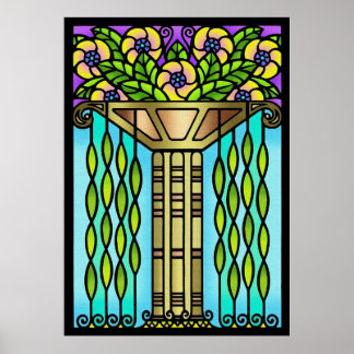 blommigt av vintage konst dekofärgning av glas poster
