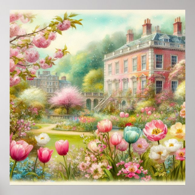 blommigt av vintage, , vattenfärg för trädgårdsman poster (Framsidan)