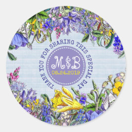 Blommigt av Vintagen tack Wedding Favor Wildblommo Runt Klistermärke