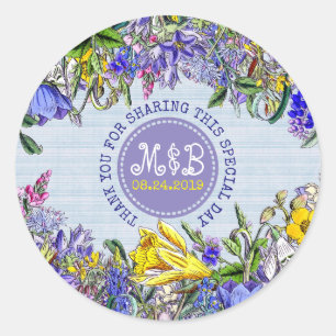 Blommigt av Vintagen tack Wedding Favor Wildblommo Runt Klistermärke