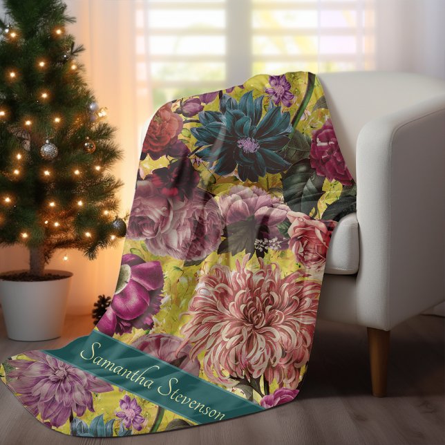 Blommigt av vintagens färgstarka gult monogrammad fleecefilt (Skapare uppladdad)