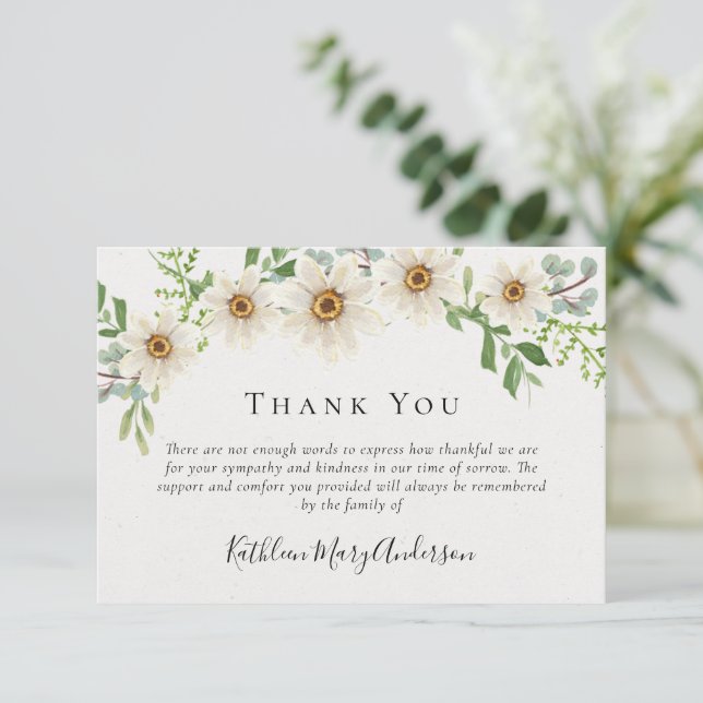 Blommigt av vita Daisy Funeral Sympathy Tack Kort (Stående Fram)