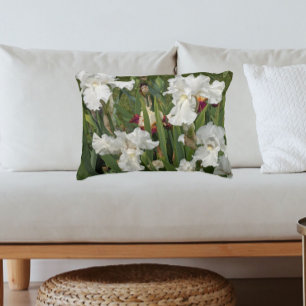 Blommigt av vita jordade irisblommor prydnadskudde