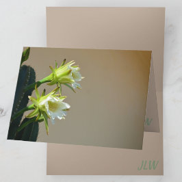 Blommigt av vita kaktusblommor Taupe Blank Anteckn Kort