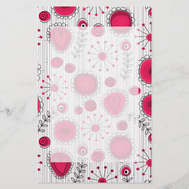 Blommigt av vita och vita hjärta och blommor brevpapper (Framsida)