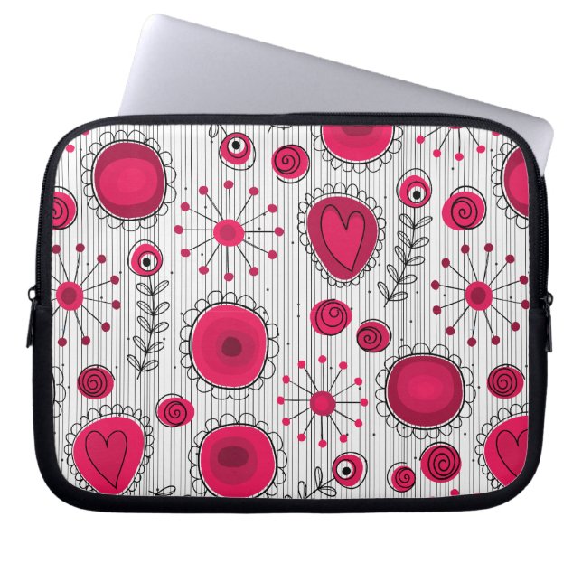 Blommigt av vita och vita hjärta och blommor laptop sleeve (Framsidan)