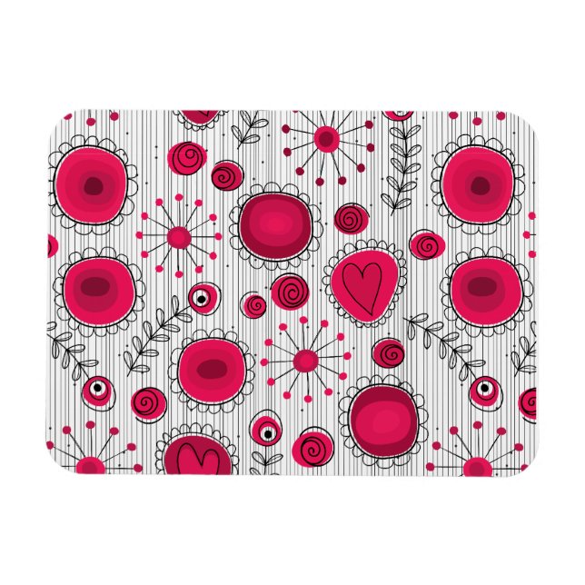 Blommigt av vita och vita hjärta och blommor magnet (Horisontell)