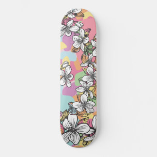 Blommigt av vita pasteller för hawaiisk blomma Hib Mini Skateboard Bräda 18,5 Cm