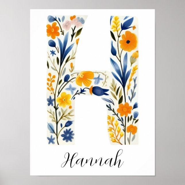 Blommigt av Wildblomma Första Brev H-utskrift Poster (Framsidan)