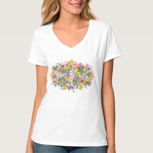Blommigt av Wildblomma Grafisk natur Inspired Wome T Shirt (Framsida)