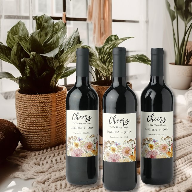 Blommigt av Wildblomma hejar bröllop vin Vinflaska Etikett (Skapare uppladdad)