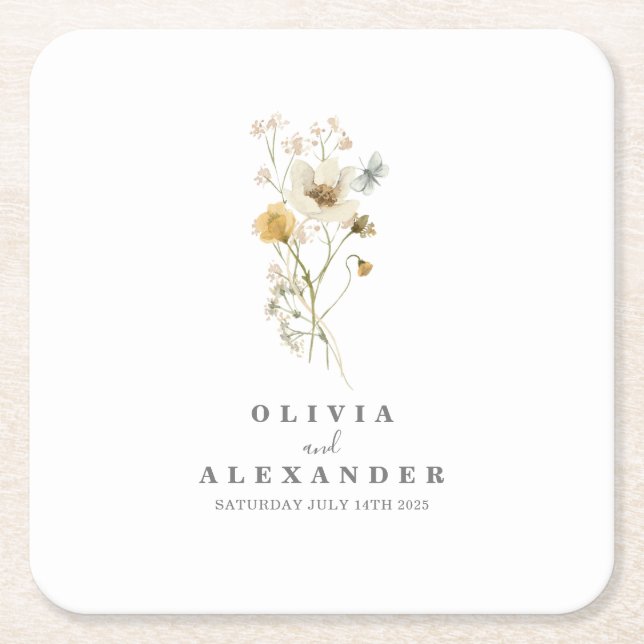 Blommigt av Wildblommor Boho-trädgård Underlägg Papper Kvadrat (Framsidan)