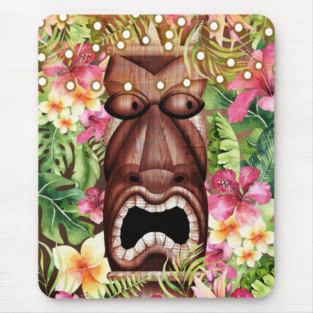 Blommigt av Wooden Hawaiian Tiki Luau Island Summe Musmatta (Framsidan)