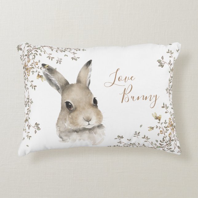 Blommigt av Woodland Animals Bunny Rabbit Prydnadskudde (Framsidan)
