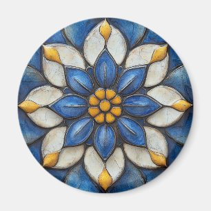 Blommigt Azulejo Blue White och Gult Magnet
