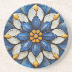 Blommigt Azulejo Blue White och Gult Underlägg
