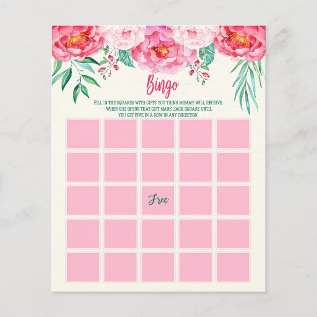 Blommigt Baby BINGO-kort, babyspel, BINGO (Framsida)