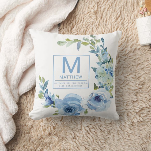 Blommigt Baby blue födelsetalen Nyfödda Baby Kudde (Filt)