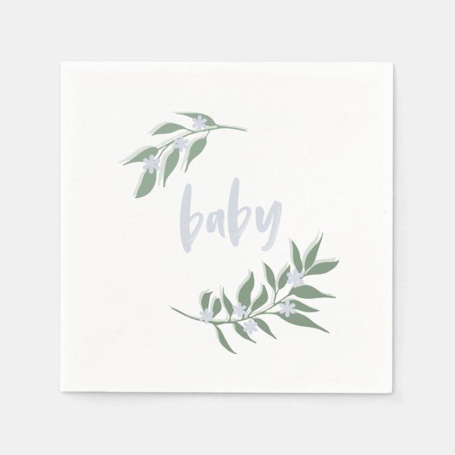 Blommigt Baby blue Napkin | Babyskor Pappersservett (Framsidan)