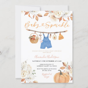 Blommigt Baby Clothesline Pumpkin Fall Baby Sprink Inbjudningar