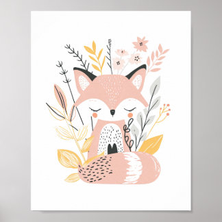 Blommigt Baby Fox Nursery Decor Poster
