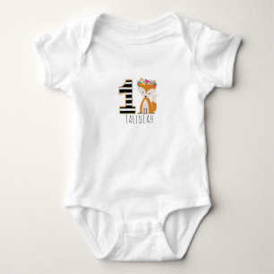 Blommigt Baby Fox Rand Första födelsemitten T Shirt