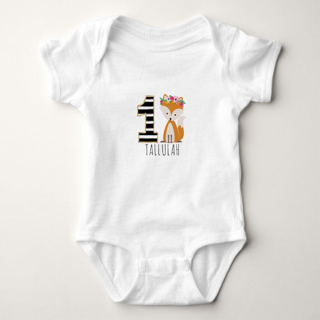 Blommigt Baby Fox Rand Första födelsemitten T Shirt (Framsida)