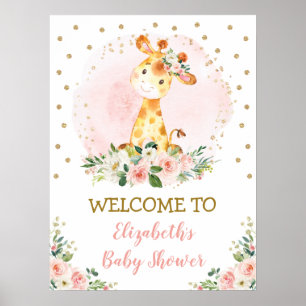 Blommigt Baby Giraffe Safari Vild Ett välkomnande Poster
