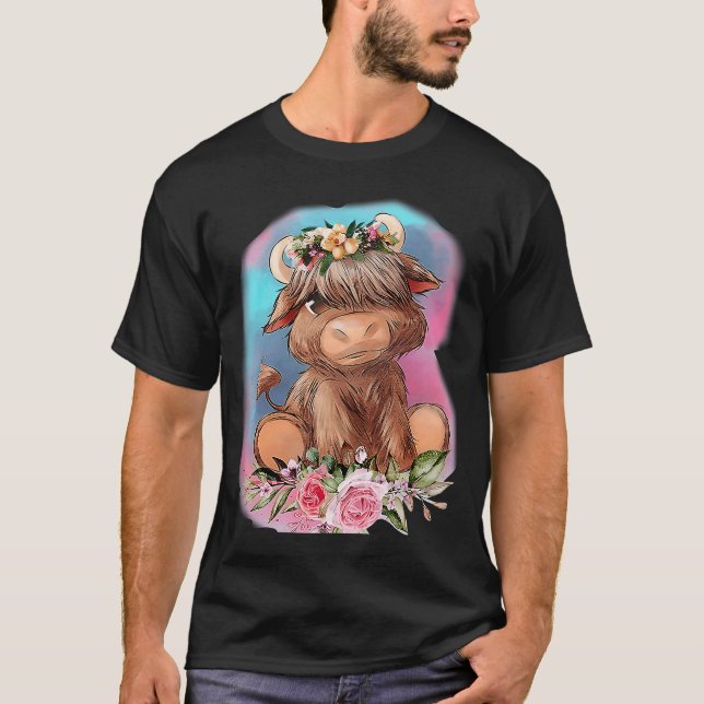Blommigt Baby Highland Cow Boskap Westerna kun T Shirt (Framsida)