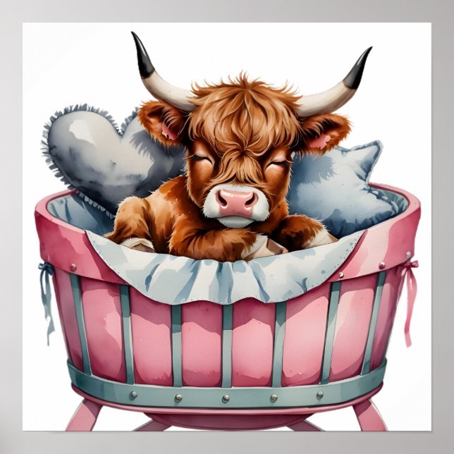  Blommigt Baby Highland Cow Poster (Framsidan)
