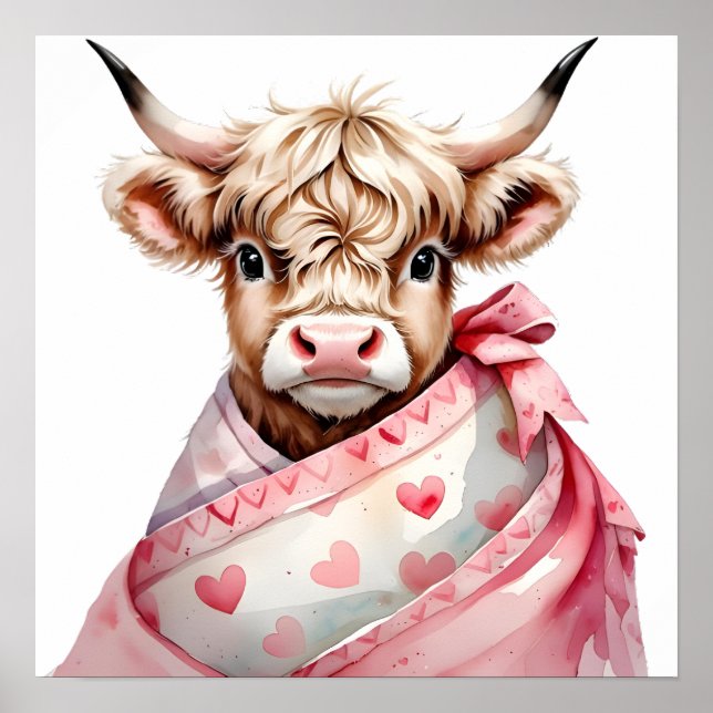  Blommigt Baby Highland Cow Poster (Framsidan)
