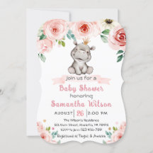Blommigt Baby Hippo Princess Baby Shower-inbjudan