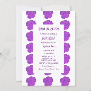 Blommigt Baby i Bloom Lila Ro Baby Shower Girl Gir Inbjudningar