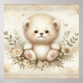 Blommigt Baby Lejona Nursery Poster