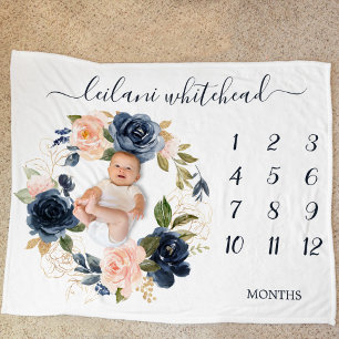 Blommigt Baby månads milstolpe  marinen Baby Fleecefilt