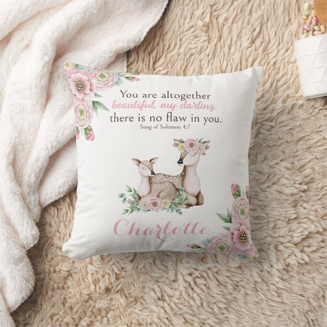 Blommigt Baby och Mor Hjort Bible Verse Nursery Kudde (Filt)