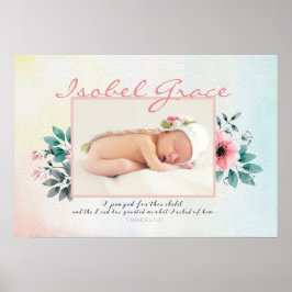 Blommigt Baby Photo Ram med bibelverse Poster