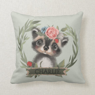 Blommigt Baby Racoon Kudde