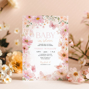 Blommigt Baby Shower Baby i Bloom Rosa Rosa Peach Inbjudningar