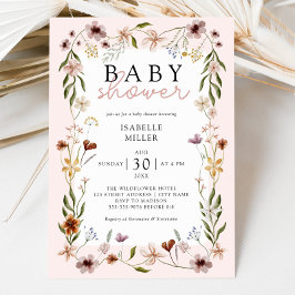 Blommigt Baby Shower Boho Wildblommor Inbjudningar