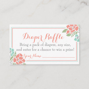 Blommigt Baby Shower Diaper Raffle Biljett Coral T Tilläggskort