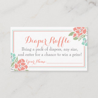 Blommigt Baby Shower Diaper Raffle Biljett Coral T Tilläggskort
