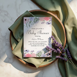 Blommigt Baby Shower - Elegant Watercolor Flowers Inbjudningar