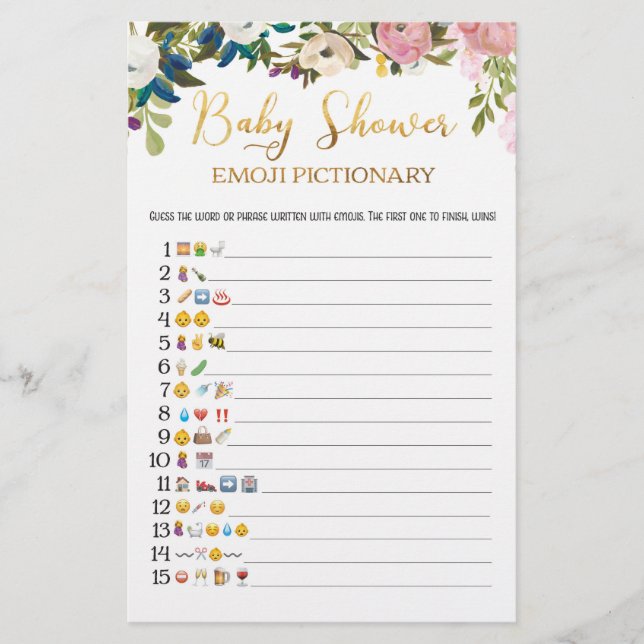 Blommigt Baby Shower Emoji Game (Framsida)