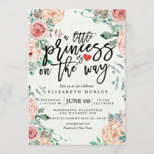 Blommigt Baby Shower en liten prinsessa är på väg Inbjudningar