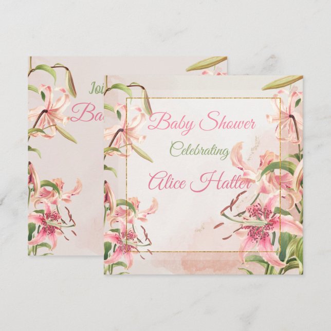 Blommigt Baby Shower Inbjudningar (Fram/baksida)