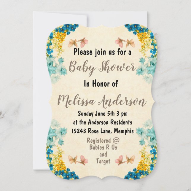 Blommigt Baby Shower Inbjudningar (Framsida)