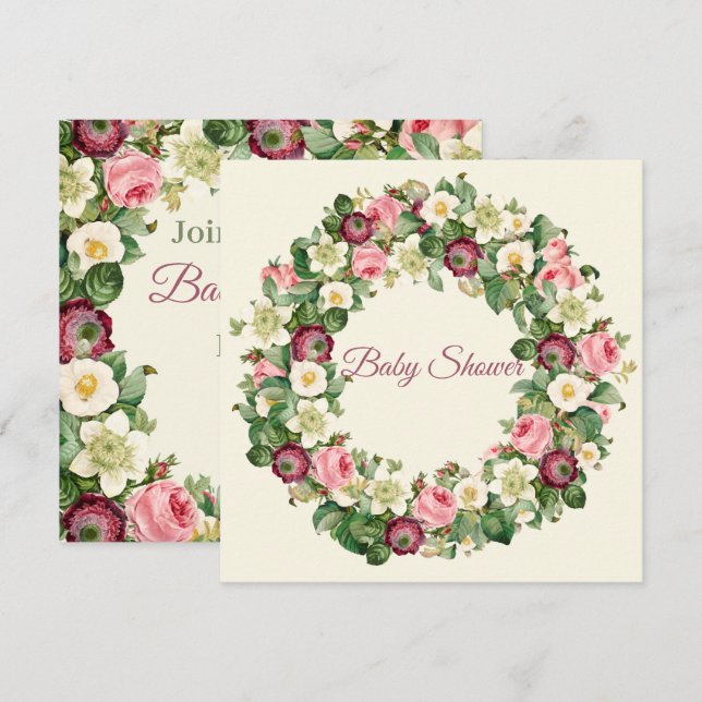 Blommigt Baby Shower Inbjudningar (Fram/baksida)