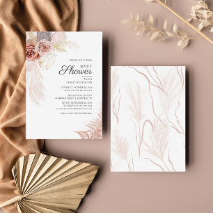 Blommigt Baby Shower Pampas Grass Boho Terracotta Anteckningskort