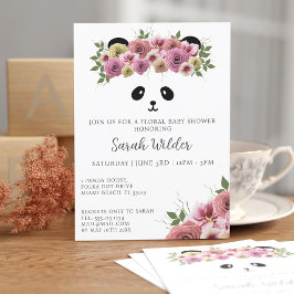 Blommigt Baby Shower Panda Bear Theme Cute Girl Inbjudningar
